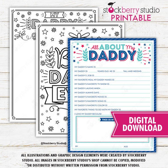 All About My Daddy Father's Day Questionnaire Coloring Page Survey Father's Day Printable Father's Day Gift Instant Download Il_570xn
