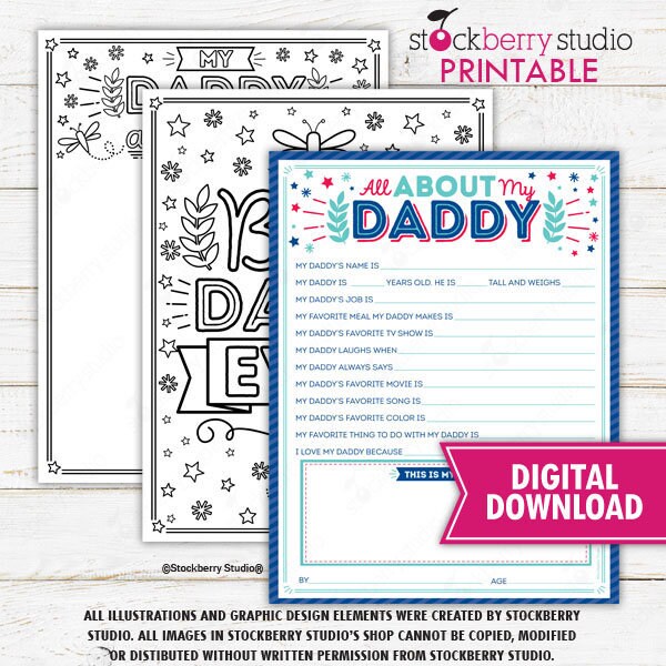 All About My Daddy Father's Day Questionnaire Coloring Page Surve…