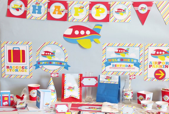 Airplane Birthday Decorations - Airplane First Birthday Decoration - Airplane Birthday Party Printable - Airplane 1st Birthday Party Signs Il_570xn