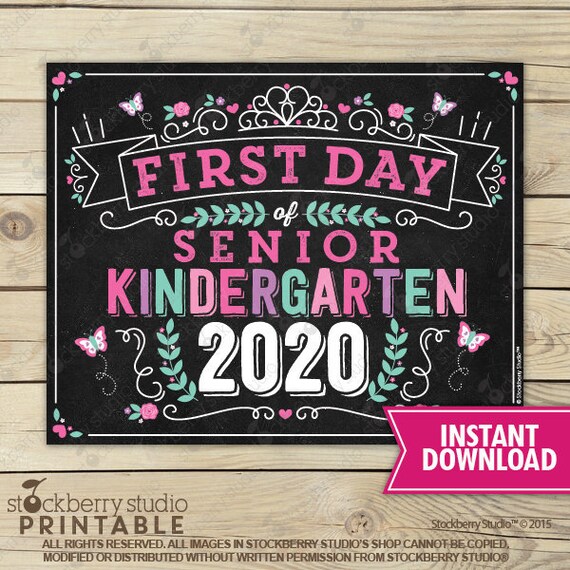 Princess First Day of Senior Kindergarten Sign Instant Download - Girl First Day of Sr Kindergarten Sign Printable - First Day of School Il_570xn