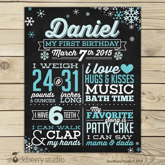 Winter Onederland Chalkboard Poster Printable - Boy Winter 1st Birthday Chalkboard Sign - Blue Winter Wonderland Chalkboard Photo Prop Il_570xn