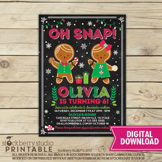 kids christmas birthday invitation Printable - Cookie Decorating Party Invite - Kids Christmas Cookie Party Invite - Holiday Party Invite Il_570xn