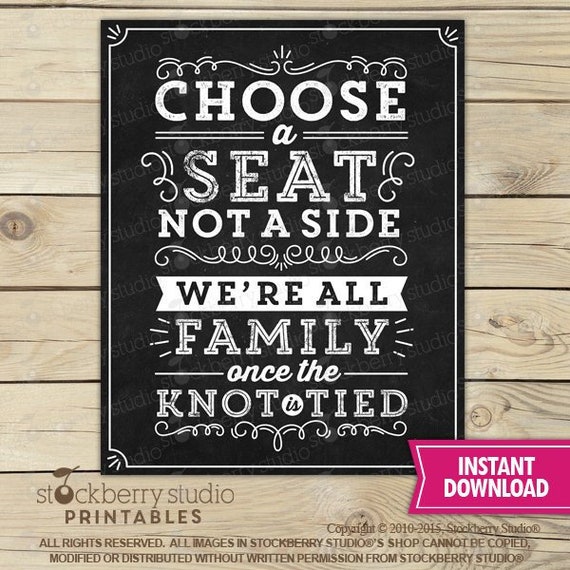 Choose a Seat Not a Side Sign We're all Family Once the Knot is Tied Wedding Seating Sign - Wedding Welcome Sign Printable Il_570xn