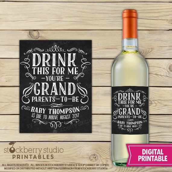 Drink This For Me You're Grandparents to Be - Wine Label Pregnancy Announcement Printable - Grandparent Pregnancy Reveal Gift - Beer Label Il_570xn