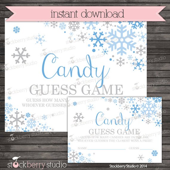 Winter Baby Shower Candy Guessing Game Printable - Blue and Gray Winter Wonderland Baby Shower Games - Instant Download - Snowflake Baby Il_570xn