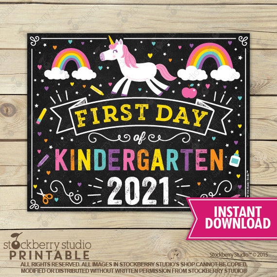 Unicorn First Day of Kindergarten Sign - Girl 1st Day of Kindergarten Sign - First Day of School Sign Printable - Instant Download Il_570xn