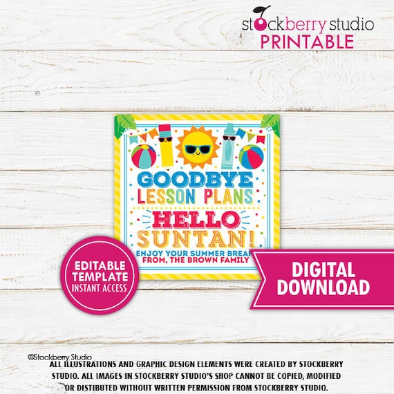 Summer Teacher Tag Goodbye Lesson Plan Hello Suntan Teacher Thank You Tag Teacher Appreciation End Of School Year Editable Template Download Il_570xn