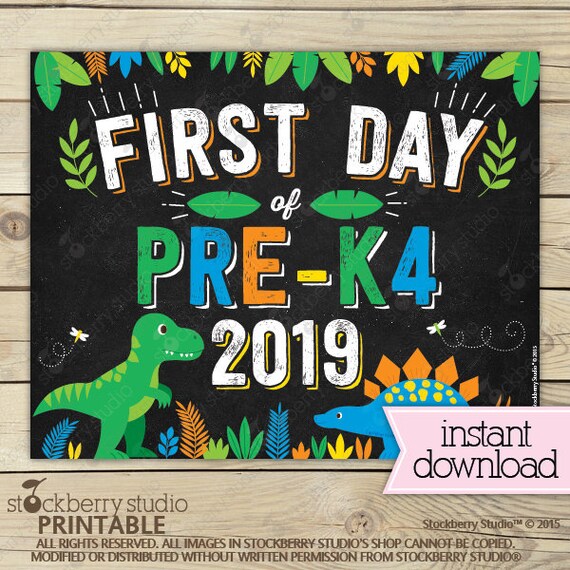 Dinosaur First Day of Pre K4 Sign Instant Download - Dinosaurs First Day of Pre-K 4 Sign Printable - Boy First Day of School Sign Il_570xn