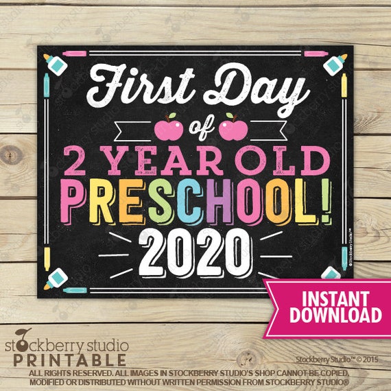 Girl First Day of 2 year old Preschool Sign Printable - 1st Day of Preschool Sign - Chalkboard Sign - Instant Download Il_570xn