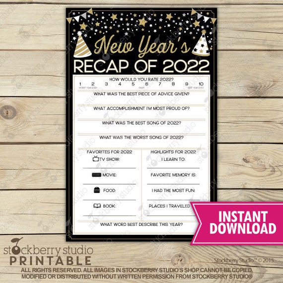 New Years Eve Party Game Recap Game Printable Family New Year's Eve Game NYE Party Games Wedding