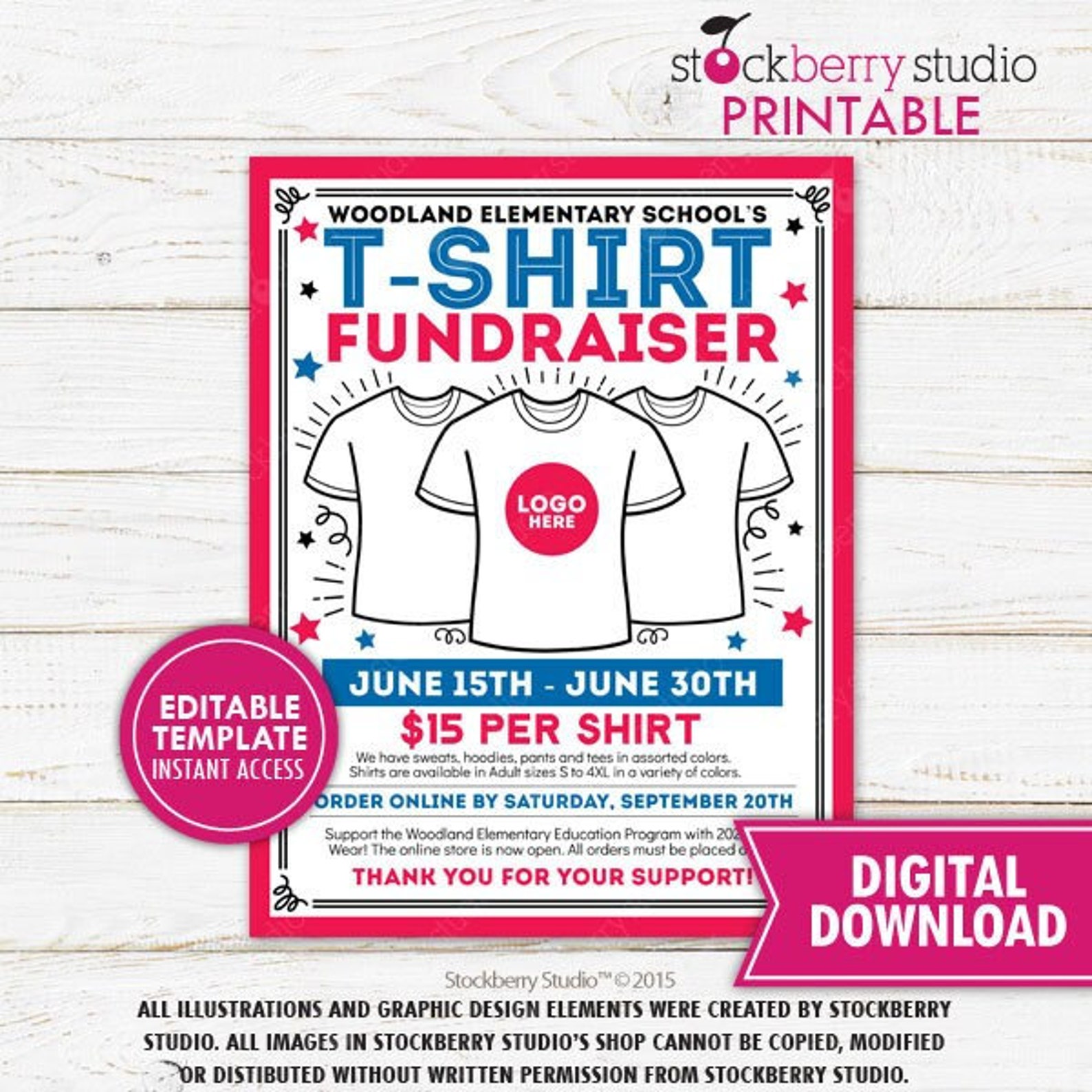 Tshirt Fundraiser Flyer Printable PTO PTA Sale Clothing School Spirit Wear Community Church