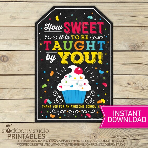 Cupcake Teacher Thank You Tag - Teacher appreciation Gift printable - Instant Download - Treat Tag Favor Tag - Printable Teacher Gift Tag Il_570xn