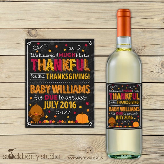 Thanksgiving Wine Labels - Wine Pregnancy Announcement Printable - Turkey Bottle Label - Pregnancy Reveal Gift - Were Expecting Il_570xn