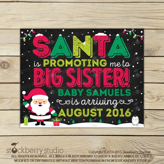 Christmas Big Sister Announcement Chalkboard Sign Printable - Promoted to Big Sister - Christmas Baby Announcement Sign - Pregnancy Reveal Il_570xn