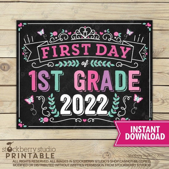 Princess First Day of 1st Grade Sign Instant Download Girl First Day of 1st Grade Sign Printable First Day of School Sign Back to School Il_570xn
