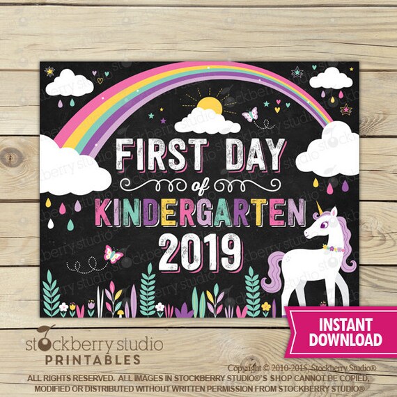 Unicorn First Day of Kindergarten Sign - Girl 1st Day of Kindergarten Sign - Rainbow First Day of School Sign Printable - Instant Download Il_570xn