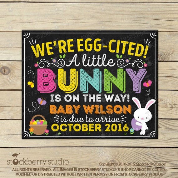 Easter Pregnancy Announcement Sign Printable We're Egg-cited a Little Bunny Easter Baby Announcement to Family Photo Props Pregnancy Reveal Il_570xn