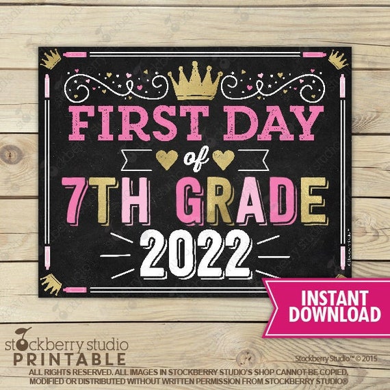 Girl First Day of 7th Grade Sign Princess First Day of School Sign Printable Pink Back to School Sign 1st Day of 7th Grade Sign Seventh Il_570xn