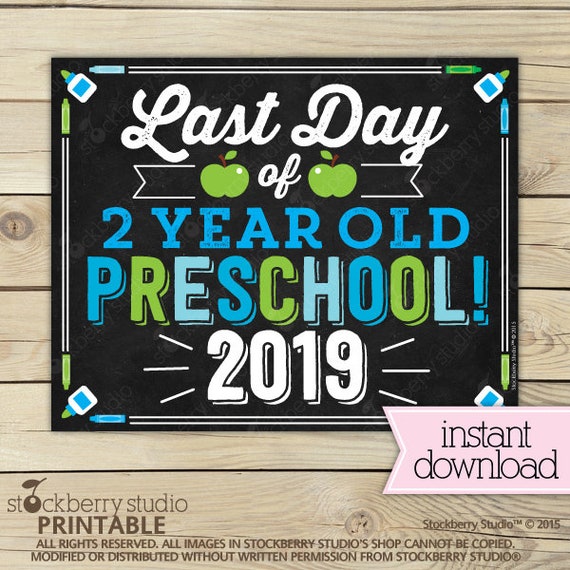 Boy Last Day of 2 year old Preschool Sign Printable - 1st Day of Preschool Sign - Pre School Chalkboard Sign - Instant Download Il_570xn