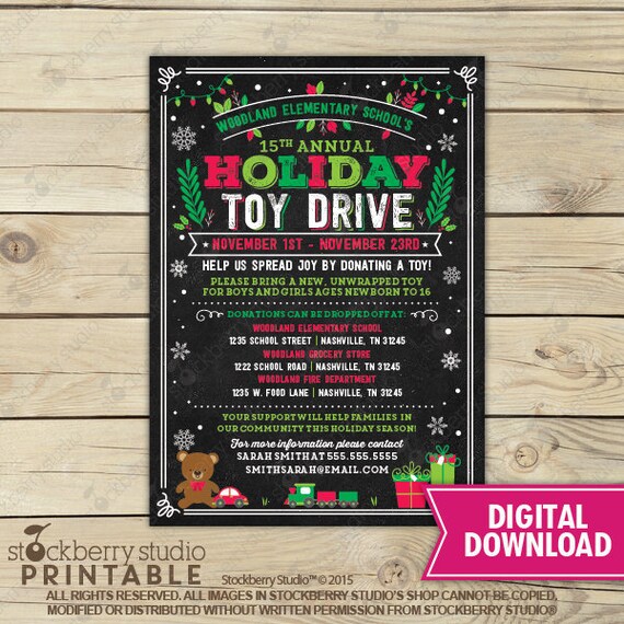 Holiday Toy Drive Flyer Printable - Christmas Toy Drive Flyer - Christmas Fundraiser Poster - Christmas School Flyer - Charity Invitation Il_570xn