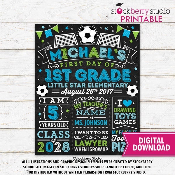 Soccer First Day of School Sign Boy 1st Day of School Sign Sports Back to School Sign First Day of School Chalkboard Sign Printable