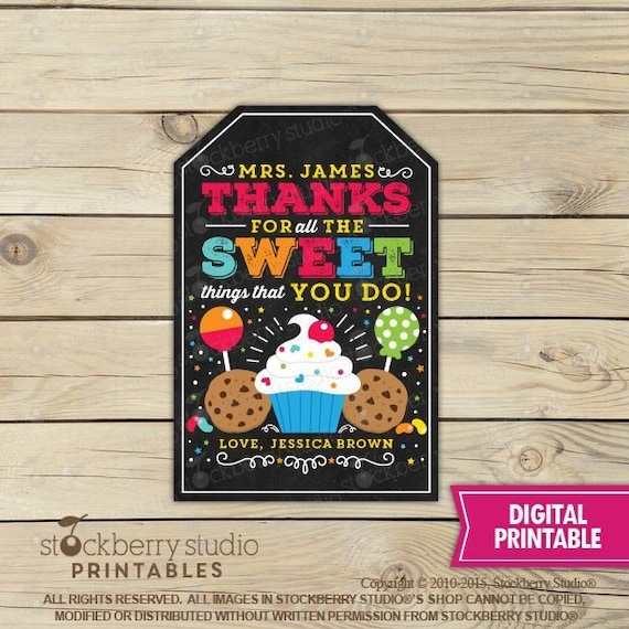 Teacher Thank Favor Tags - Teacher Appreciation Week Label - Cookie Treat Tag - Candy Sweet Teacher Favor Tag - Printable Teacher Gift Tag Il_570xn