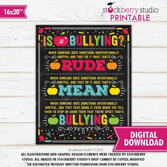 Anti Bully Classroom Wall Art Is It Bullying Teacher Printables