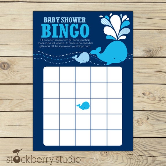 Whale Baby Shower Bingo Game Printable - Navy Blue Baby Shower Bingo - Nautical Bingo Cards - Boy Baby Shower Games - Baby Shower Activity Il_570xn