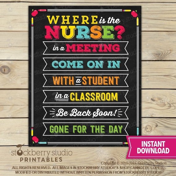 Where is the School Nurse Sign Printable - School Nurse Door Sign - School Nurse Decor - Instant Download - School Nurse Door Hanger Il_570xn