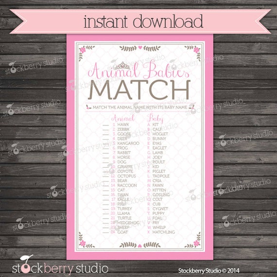Princess Baby Shower Name the Baby Animal - Girl Baby Shower Games Printable - Instant Download - Pink Baby Shower Games - Name that Baby Il_570xn