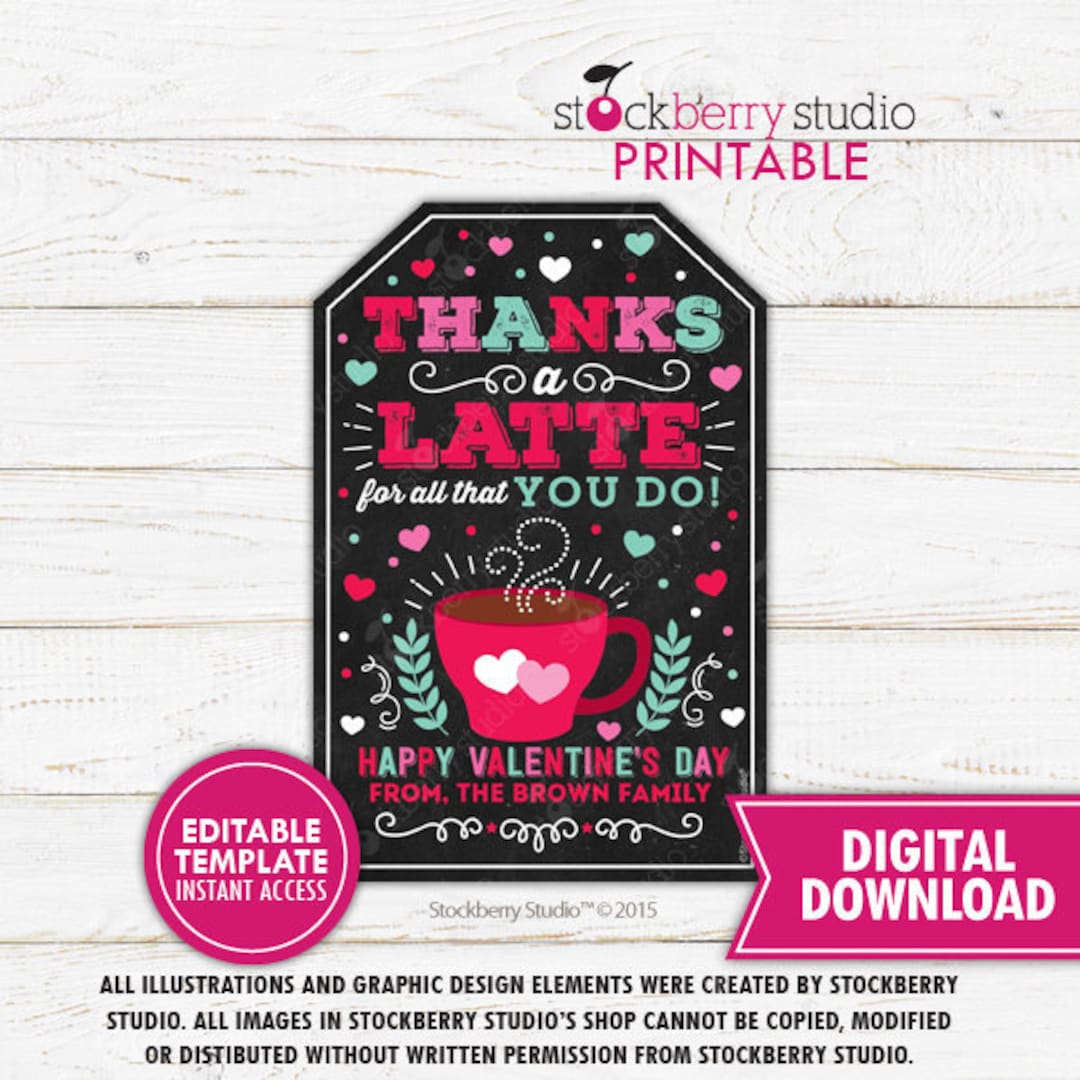 Coffee Valentine's Day Gift Tags Thanks a Latte for All You Do ...