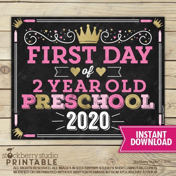 Princess First Day of 2 Year Old Preschool Sign Instant Download - Girl First Day of Preschool Sign Printable - First Day of School Sign Il_570xn
