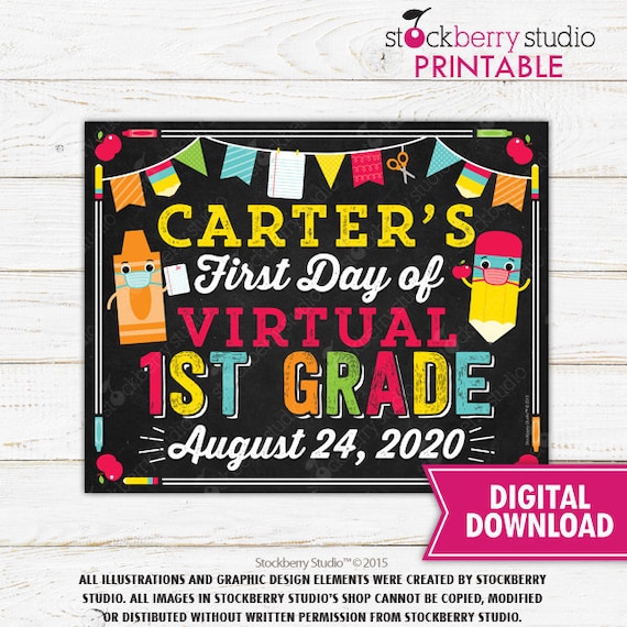 First day of Virtual School Sign Printable E-learning First day of Distant Learning Back to School Virtual 1st Day of Virtual Personalized Il_570xn