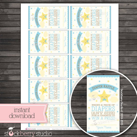 Boy Twinkle Twinkle Little Star Baby Shower Diaper Raffle Tickets Printable - Instant Download - Blue Boy Baby Shower Diaper Raffle Cards Il_570xn