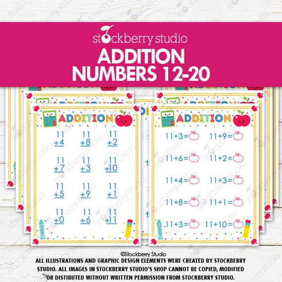 Addition Worksheets Printable 1st Grade Kindergarten Math Numbers 11 20 