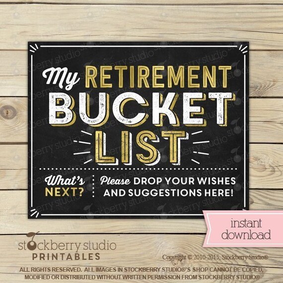 Retirement Bucket List Sign Printable Retirement Party Guest Book 