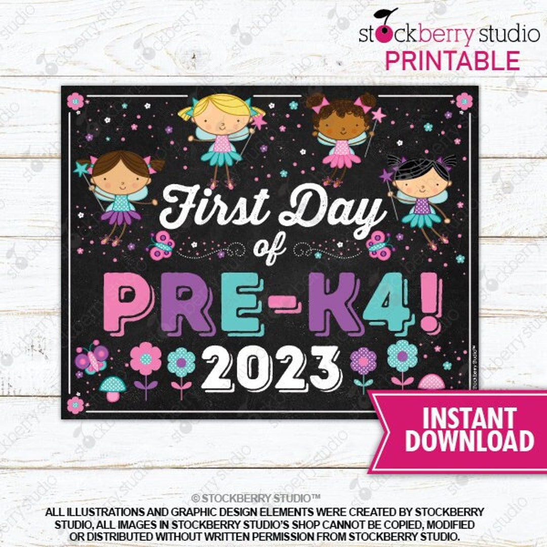 Fairies First Day of Prek4 Sign Girl 1st Day of School Prek 4 Etsy