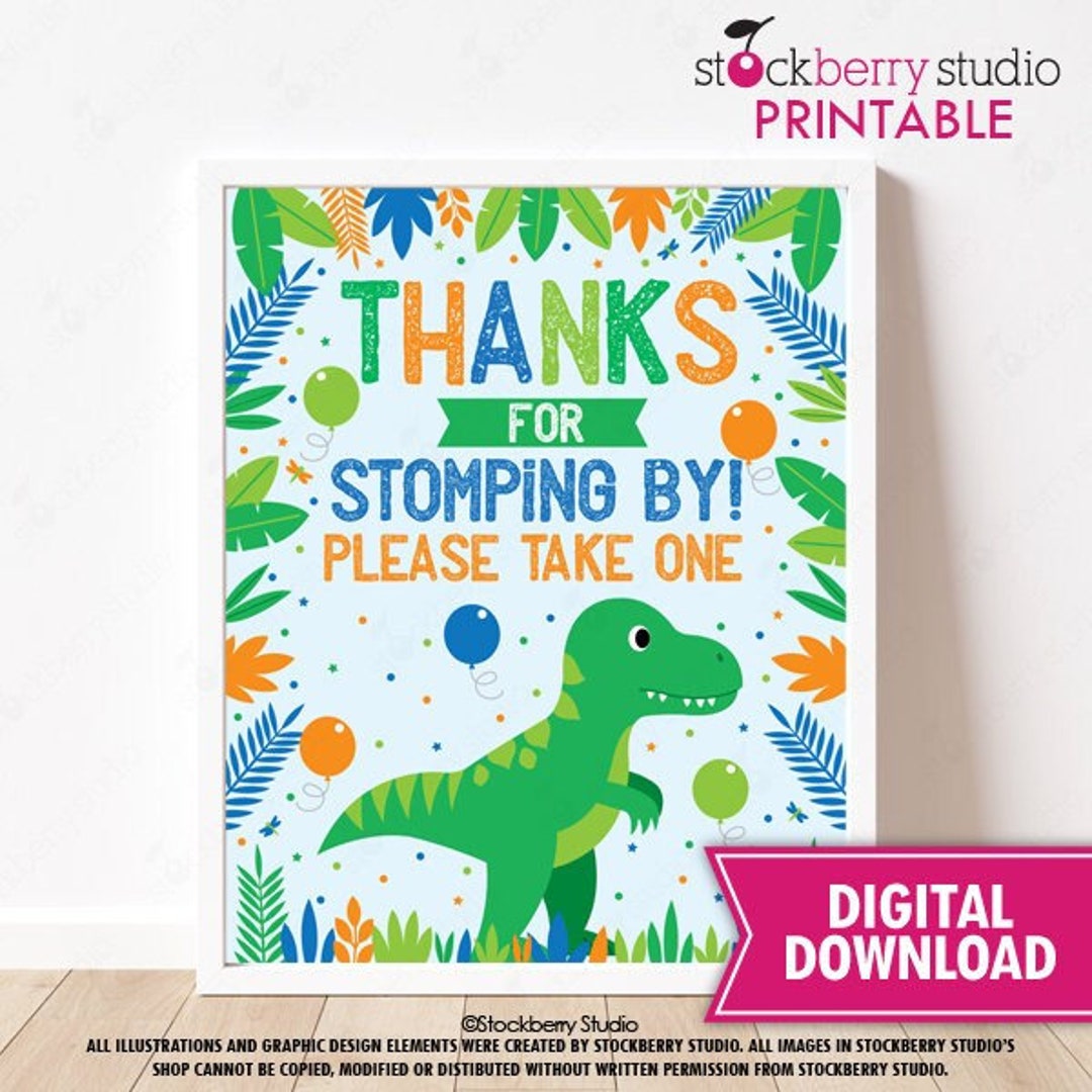 Dinosaur Party Favors Sign Printable Thank You for Stomping by T-rex Food Drinks Station Decor 3 T Rex Dino Decorations Instant Download - Etsy