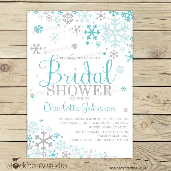 Winter Bridal Shower Invitation Aqua Blue Silver Printable - Winter Wonderland Bridal Shower invite - Blue Gray Snowflake Bridal Invite Il_570xn