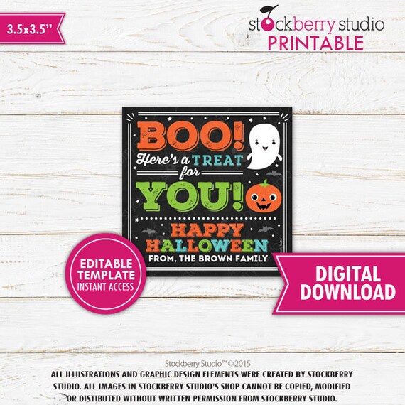 Halloween Treat Tags Printable Halloween Thank You Tag Boo Here's a Treat for You Tag Halloween Gift Tags Halloween Teacher Appreciation Tag Il_570xn