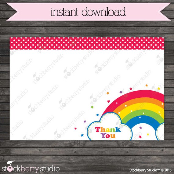 Rainbow Birthday Thank You Card - Rainbow Baby Shower - Instant Download - Printable Thank You Cards - Art Party - Girl Birthday Party Il_570xn