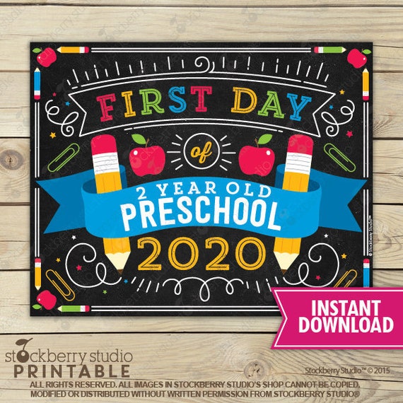 First Day of 2 Year Old Preschool Sign Instant Download - First Day of Preschool Sign Printable - First Day of School Sign - Back to School Il_570xn