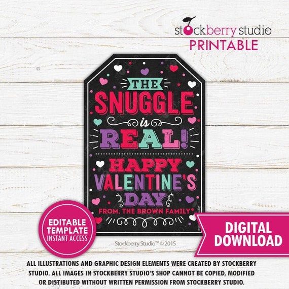 The Snuggle is Real Valentine Gift Tags Printable Blanket Valentine Tag Party Favor Office Staff Gift Teacher Gift Tag Coworker Editable Il_570xn