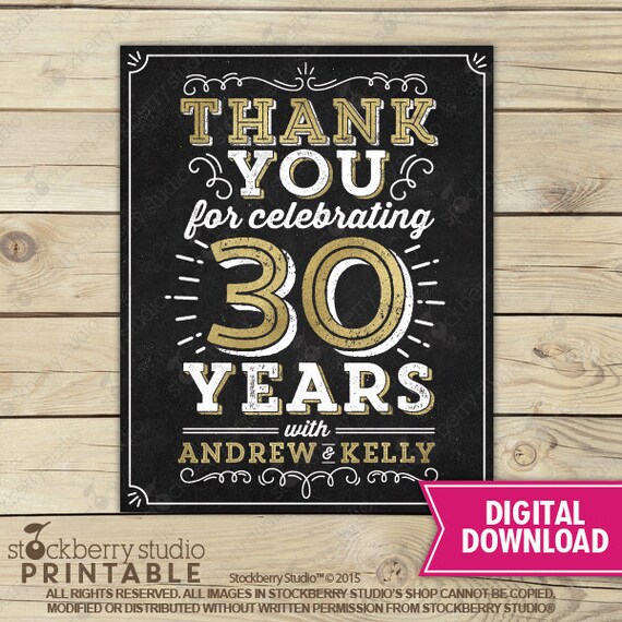 30th Anniversary Sign Anniversary Party Sign Thank You For