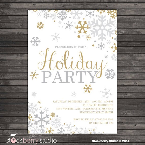 Winter Holiday Party Invitation - Gold Silver Winter Wonderland Invitation Printable - Snowflake Party Invite - Christmas Party Invitations Il_570xn