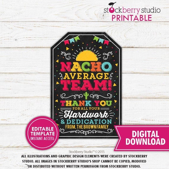 Nacho Average Team Thank You Tags Printable Mexican Themed Employee Staff Team Appreciation Gift Tag Fiesta Favor Instant Download Editable Il_570xn
