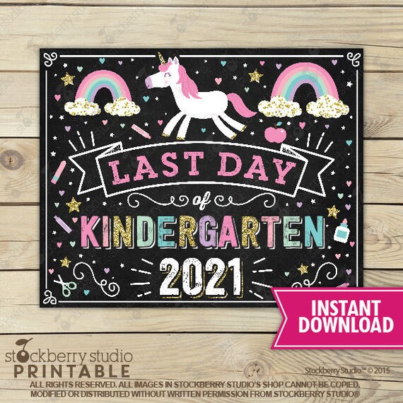Unicorn Last Day of Kindergarten Sign - Girl Last Day of Kindergarten Sign - Last Day of School Sign Printable - Instant Download Il_570xn