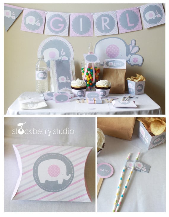 Pink Elephant Baby Shower Decorations Printable Girl Il 570xn