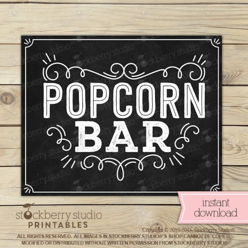 Popcorn Bar Sign Printable Popcorn Sign Instant Download Etsy
