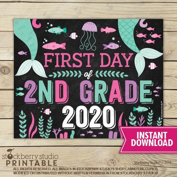 Mermaid First Day of 2nd Grade Sign Instant Download - Girl First Day of 2nd Grade Sign Printable - First Day of School - Back to School Il_570xn